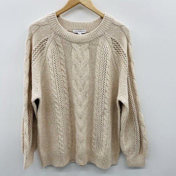 And Now This Womens Trendy Plus Size 2X Mixed-Knit Crewneck Sweater Cafe Melan - Picture 2 of 7
